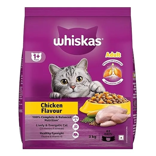 Whiskas Adult (1+ Years) Dry Cat Food, Chicken Flavour, 3 kg image 1