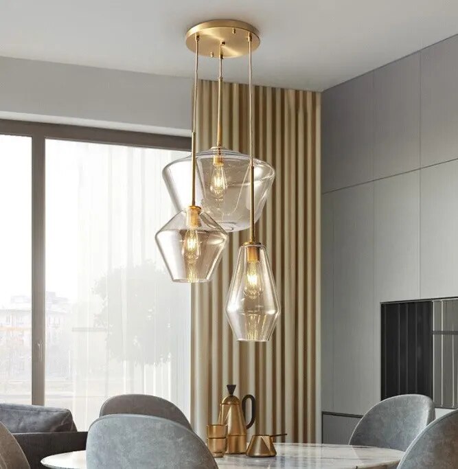3 Light Amber Glass Pendant Light image 1