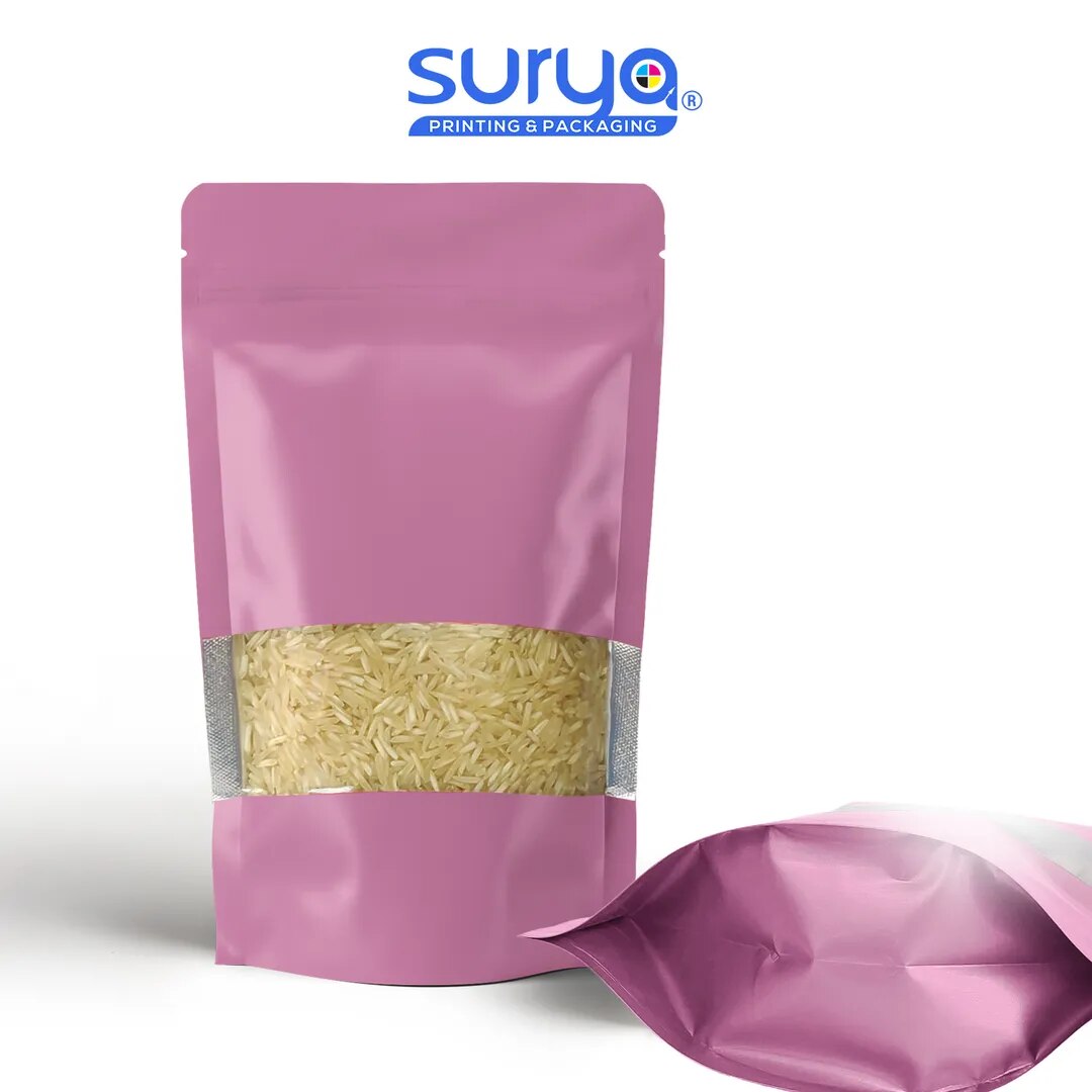 Pink Color Matte Finish transparent window Ziplock Inner Foil Stand-Up Pouch image 1