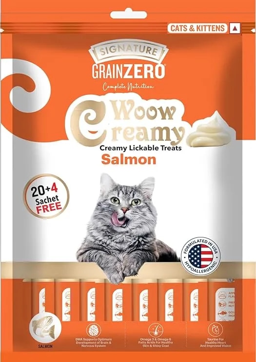 Grain Zero Creamy Lickable Cat Treats 360g (20 Sachets + 4 Free) Salmon Flavour image 1