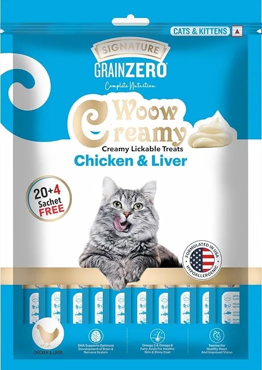 Grain Zero Creamy Lickable Cat Treats 360g (20 Sachets+4 Free) Chicken & Liver Flavour image 1