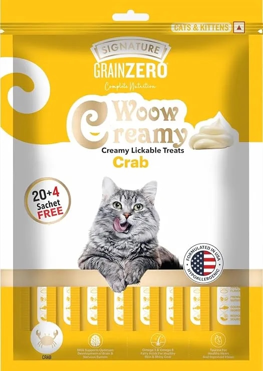 Grain Zero Creamy Lickable Cat Treats 360g (20 Sachets + 4 Free) Crab Flavour image 1