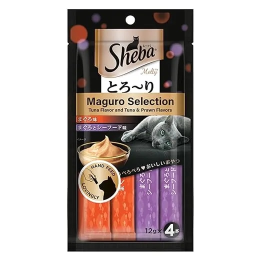 Sheba Lickable Creamy Cat Treats Maguro Selection – Tuna & Tuna & Prawn Flavors, 4 Sticks x 12g image 1