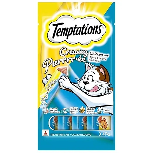 Temptations Creamy Purrrrr-ée Lickable Cat Treats, Chicken & Tuna Flavour, 48 G 4 PACKS image 1