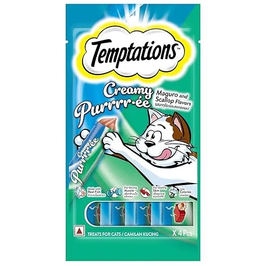 Temptations Creamy Purrrrr-ée Lickable Cat Treats, Maguro and Scallop Flavour, 48 G ( 4 PACKS) image 1