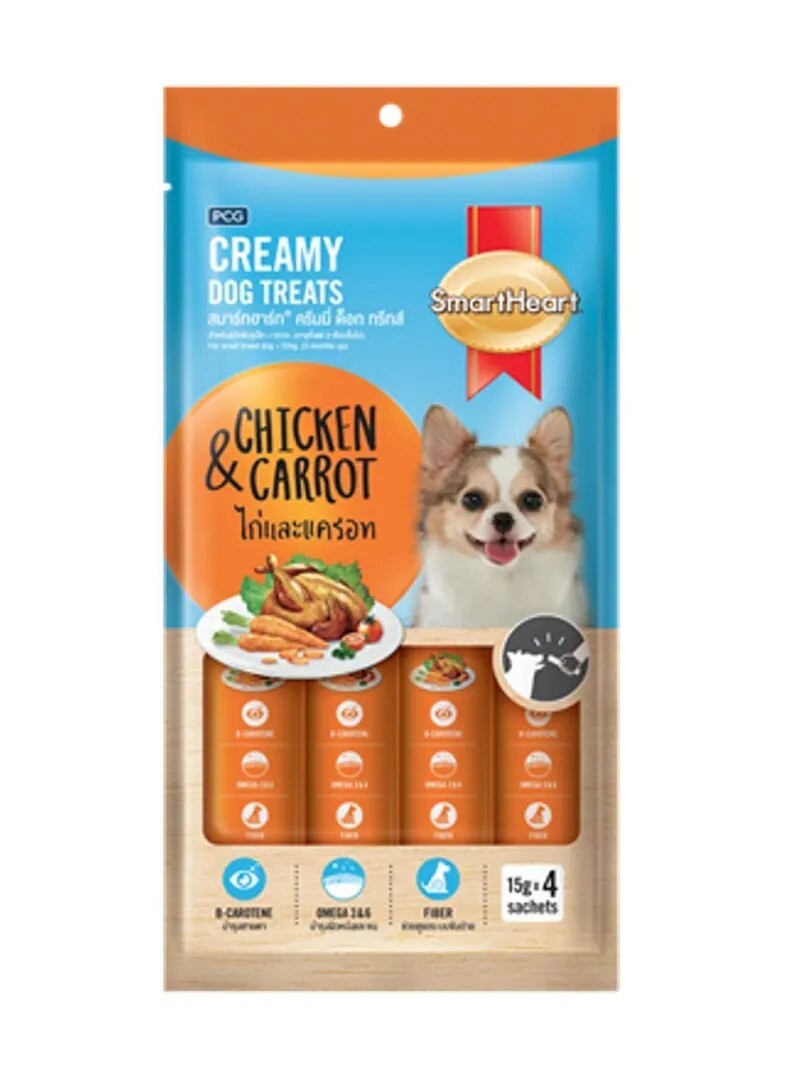 SmartHeart Creamy Dog Treats Chicken and Carrot for dogs pack of 4 image 1