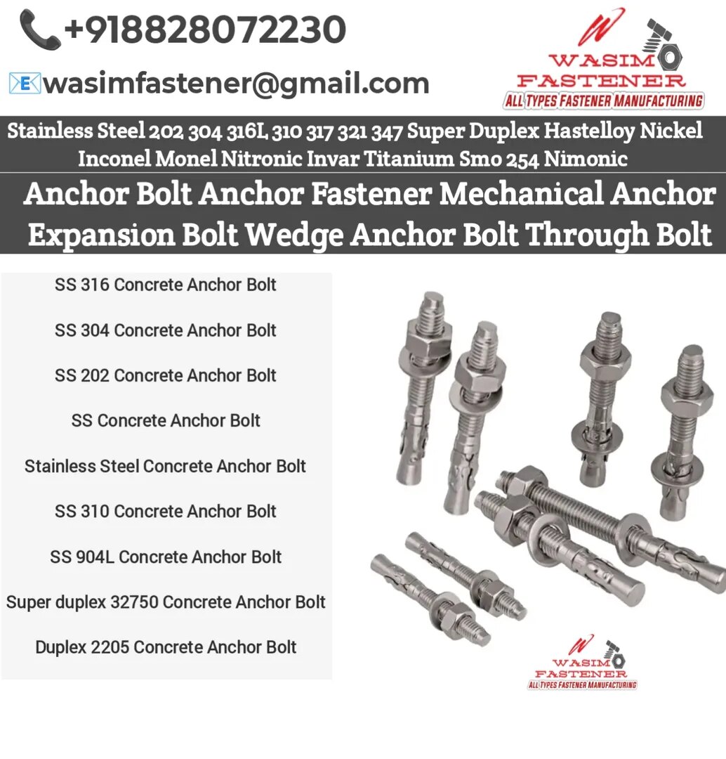 Stainless Steel Concrete Anchor Bolt – SS 202 / SS 304 / SS 316 / SS 310 / SS 904L / Duplex 2205 / Super Duplex 32750 | Heavy Duty Expansion Fastener for RCC image 1
