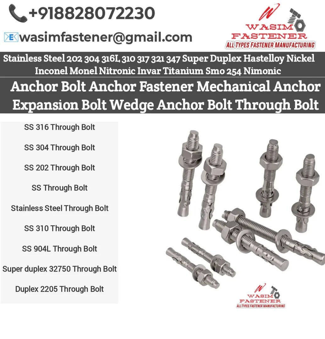 Stainless Steel Through Bolt – SS 202 / SS 304 / SS 316 / SS 310 / SS 904L / Duplex 2205 / Super Duplex 32750 | Heavy Duty Concrete Expansion Anchor Fastener image 1