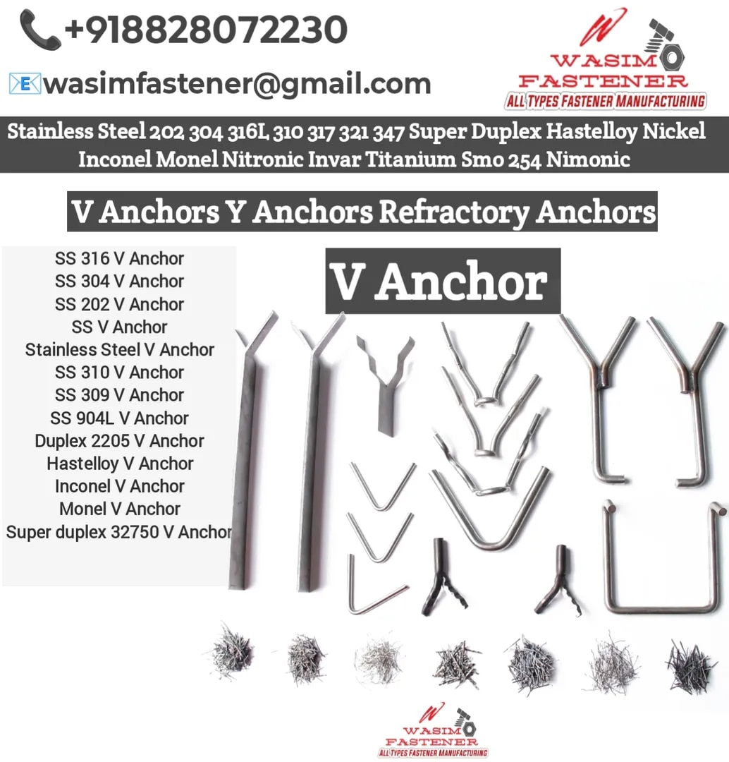 Stainless Steel V Anchor – SS 202 / SS 304 / SS 316 / SS 310 / SS 309 / SS 904L / Duplex 2205 / Super Duplex 32750 / Hastelloy / Inconel / Monel | Refractory & Furnace Lining Anchor image 1