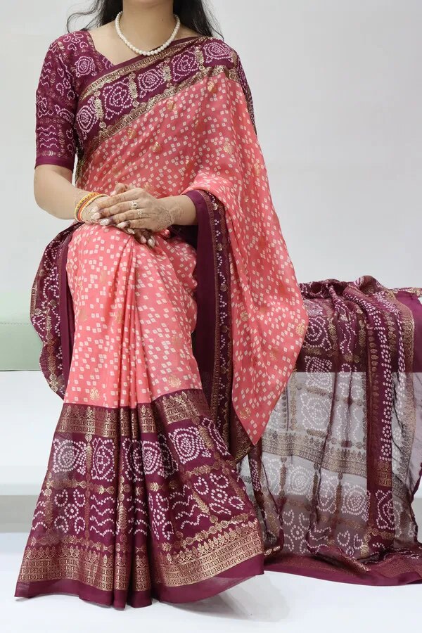 Foil Printed Bandhni Sarees image 1