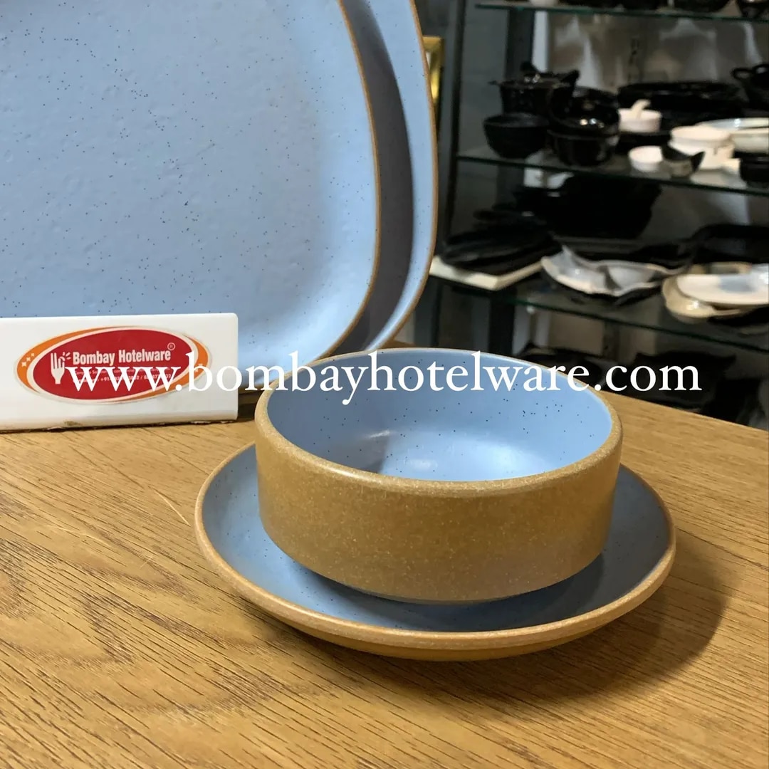 Dual Tone Soup Bowl with Plate - Aqua Blue image 1