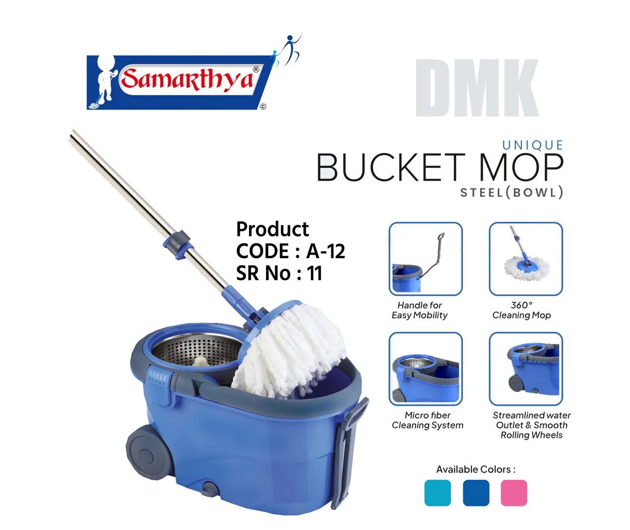 Samarthya Unique Bucket Mop – 360° Spin Cleaning System with Super Absorbent Microfiber Refill for Home, Office, Hotel, Shops and Professional Use image 1