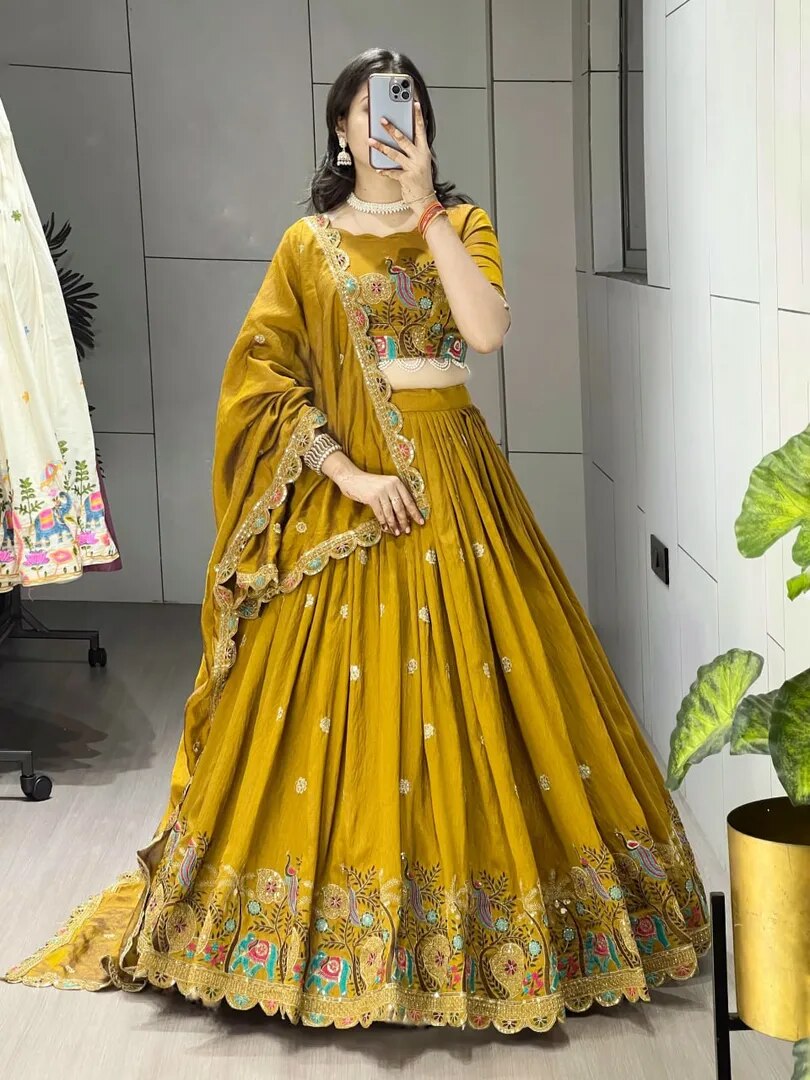 Musturd Embroidery Lehenga image 1
