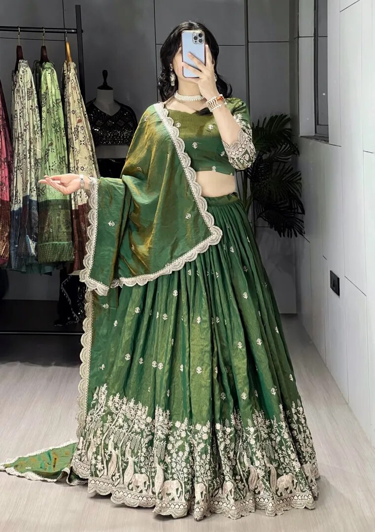 Olive Green Embroidery Lehenga image 1