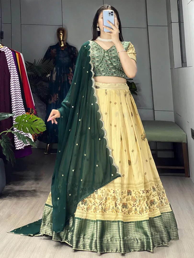 Kalamkari Green Lehenga image 1