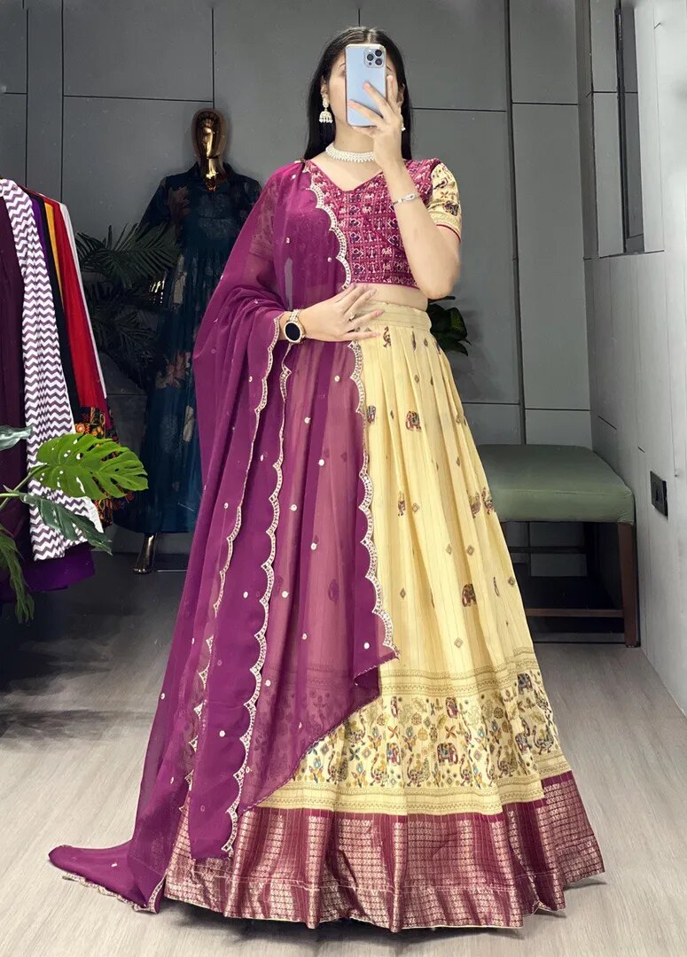 Wine Kalamkari Lehenga image 1