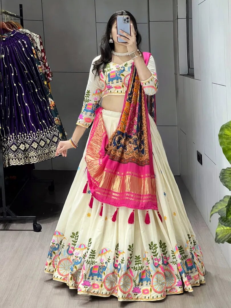 Fully Stitched Cotton Embroidery Work Lehenga image 1