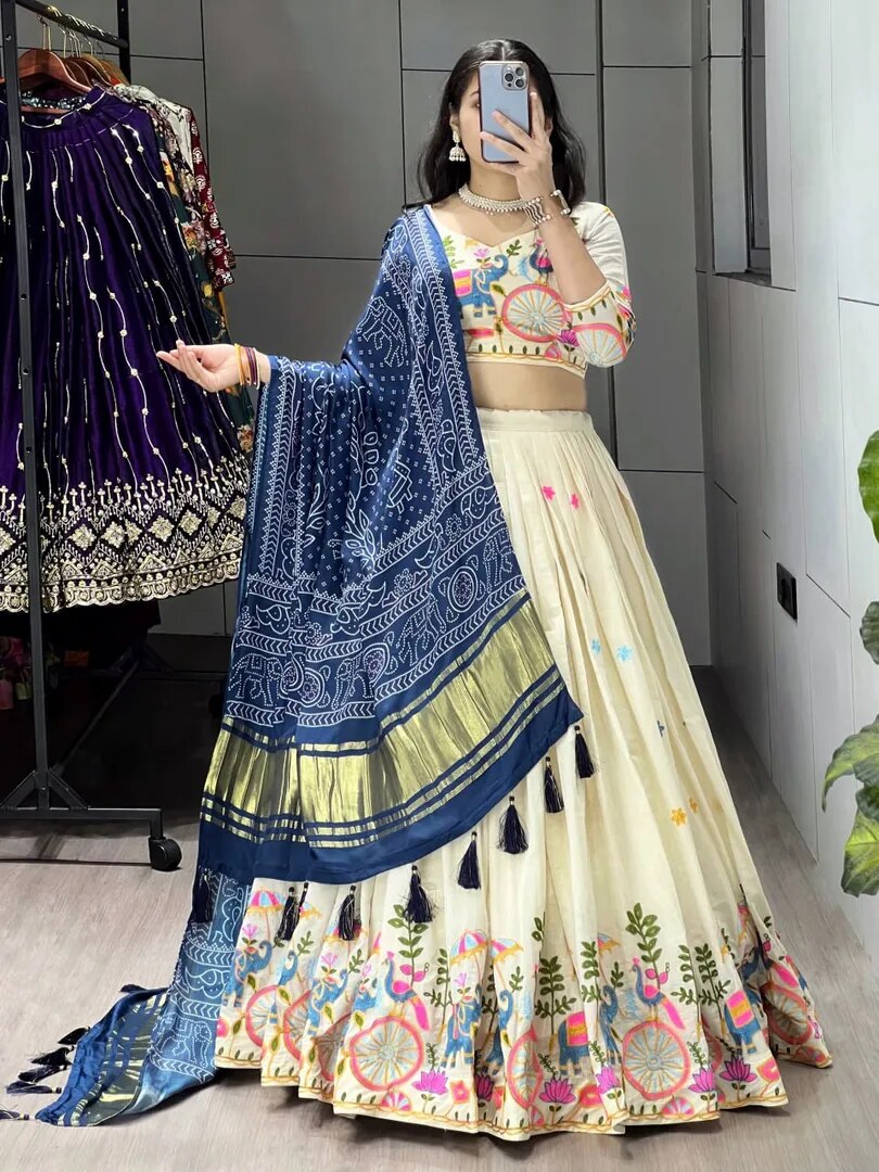 Fully Stitched Cotton Embroidery Work Lehenga image 1