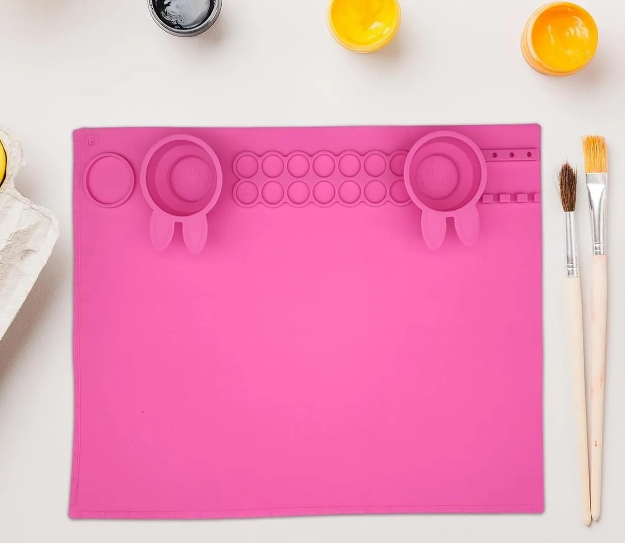 Silicone Painting Mat with Brush Holders for Crafts with Bunny Cups image 1