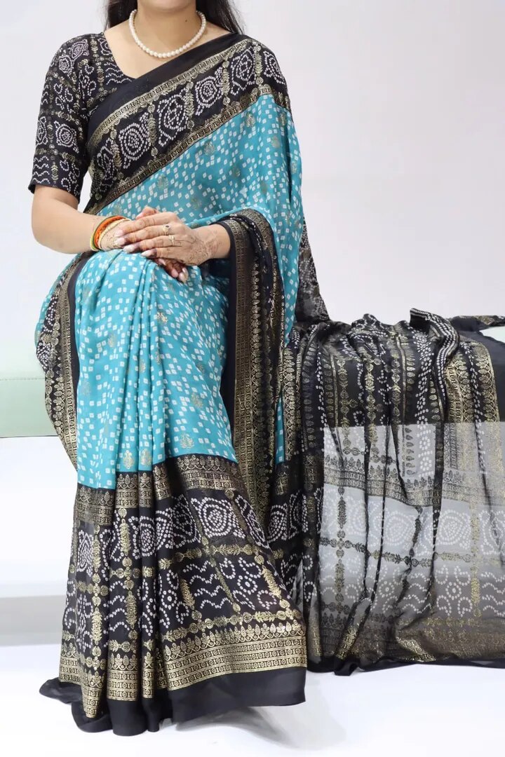 Foil Printed Bandhni Sarees image 1
