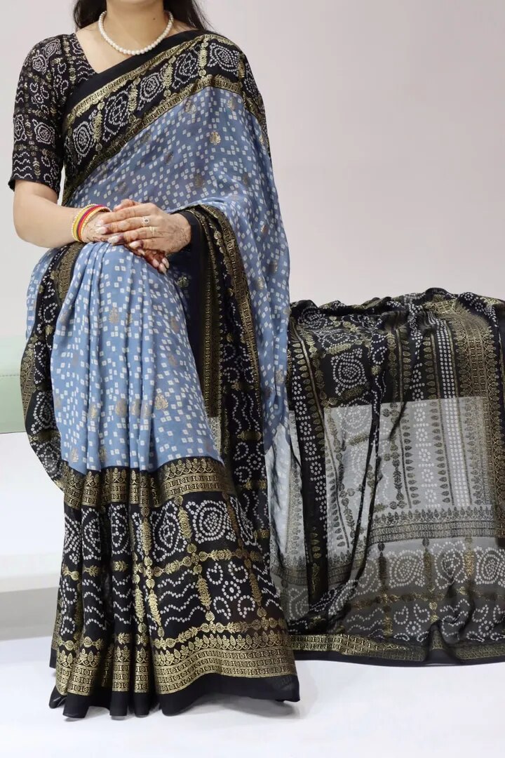 Foil Printed Bandhni Sarees image 1