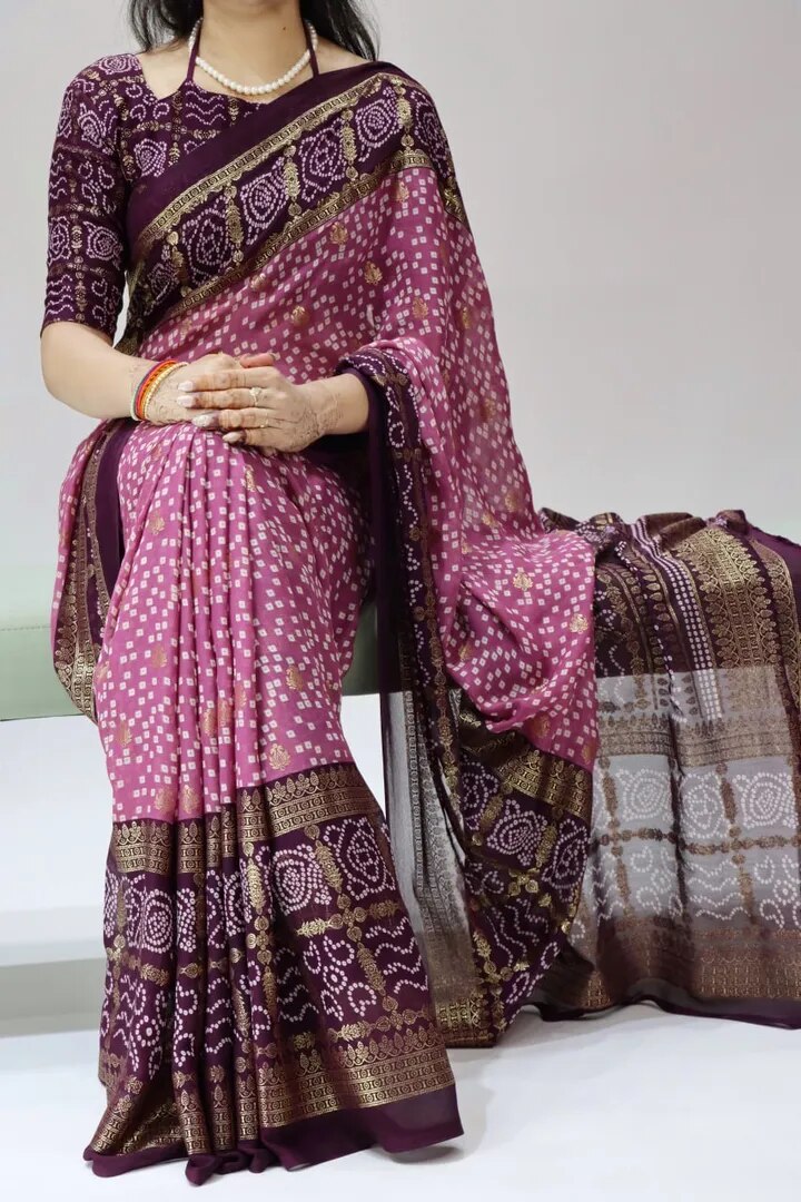 Foil Printed Bandhni Sarees image 1