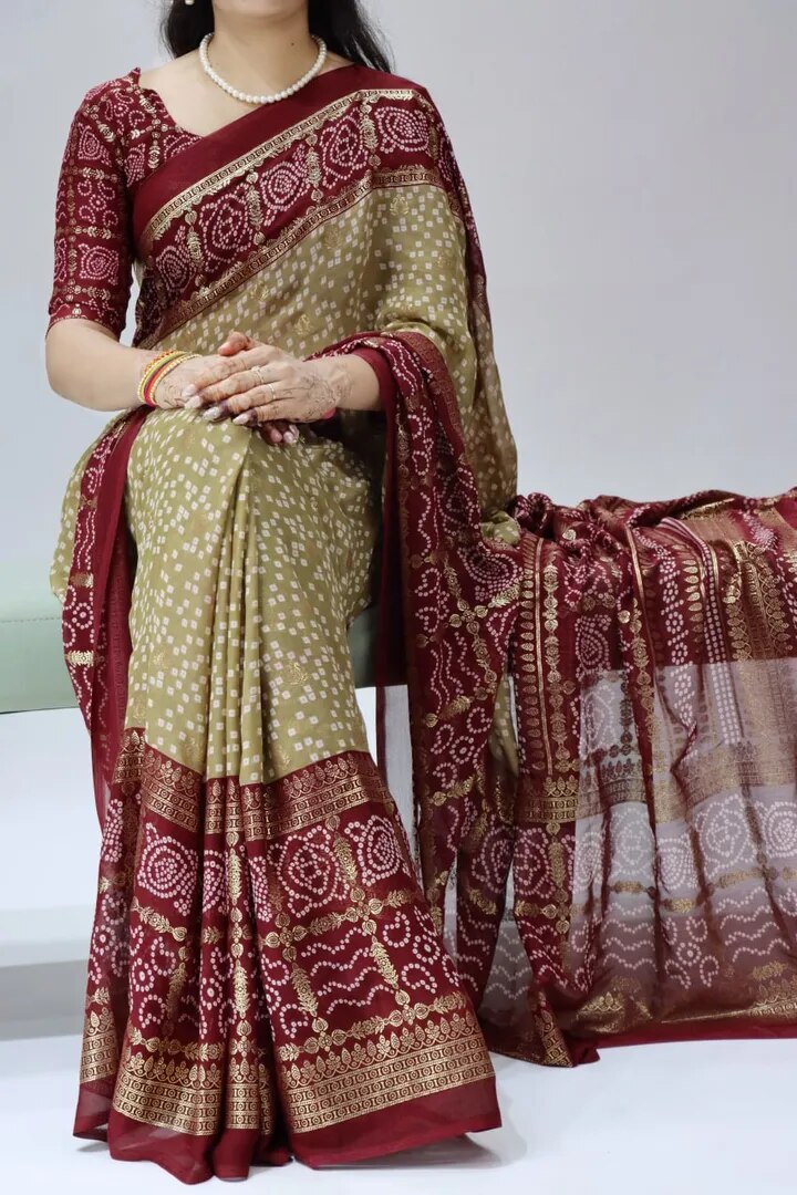 Foil Printed Bandhni Sarees image 1