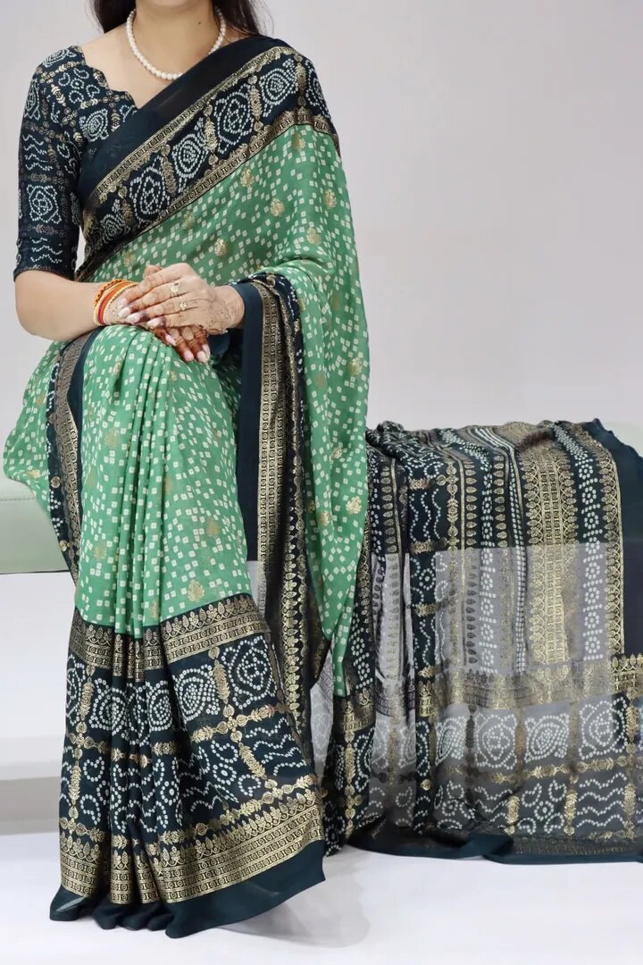 Foil Printed Bandhni Sarees image 1
