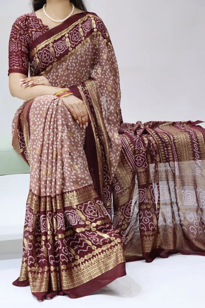 Foil Printed Bandhni Sarees image 1