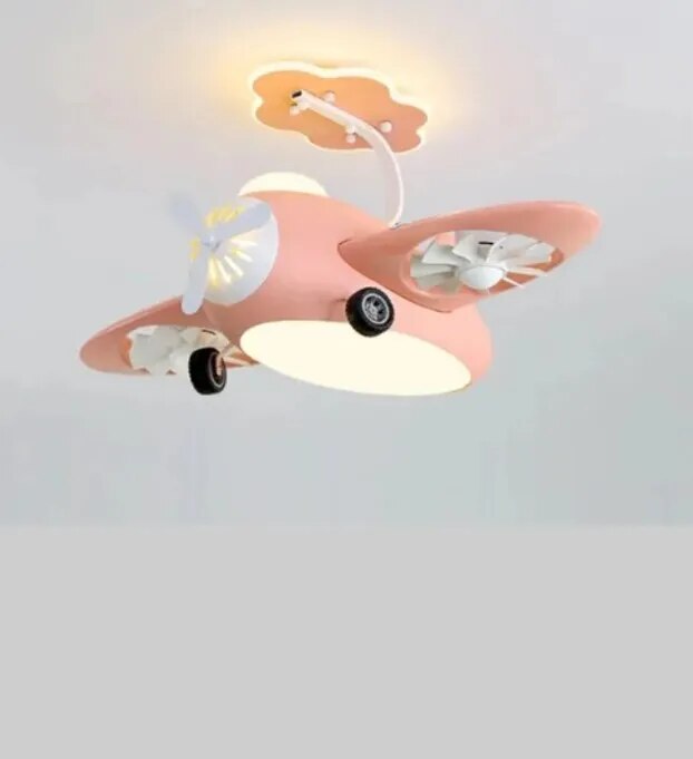 Pink AeroPlay Kids' Chandelier Fan – Modern Aircraft Ceiling Light with LED image 1