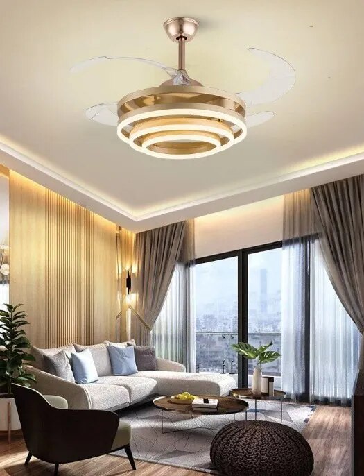 Golden Rings Fan Chandelier image 1