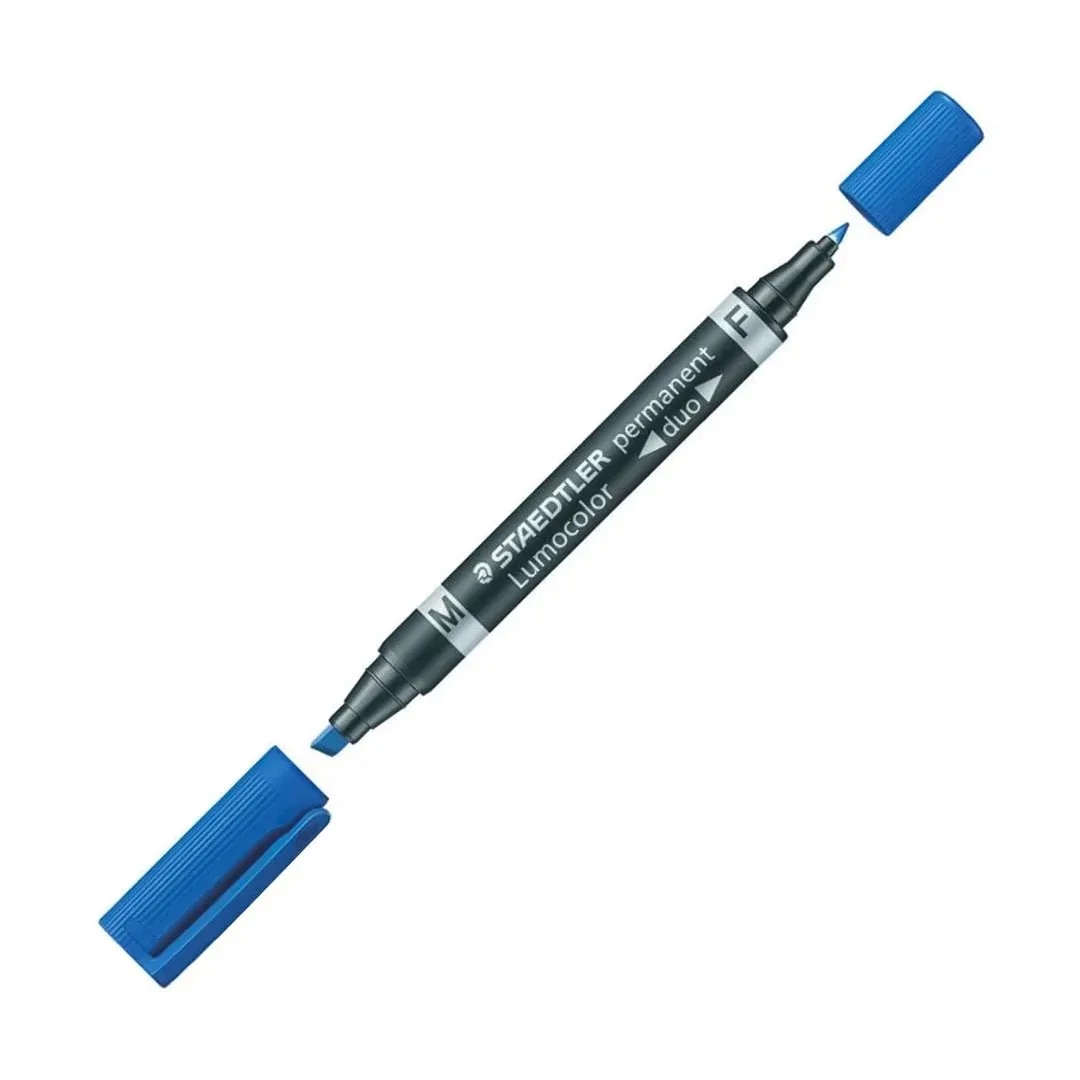 Staedtler Double ended permanent marker with bullet and chisel tip - BLUE image 1