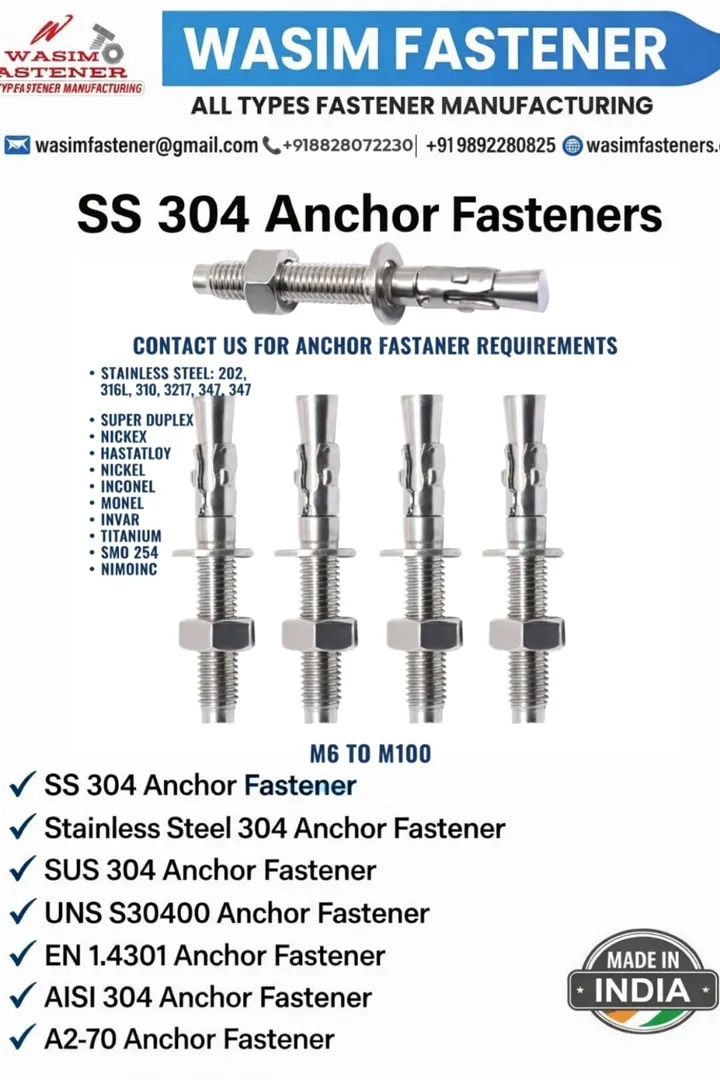SS 304 Anchor Fastener Stainless Steel 304 Anchor Fastener A2-70 Anchor Fastener Sus 304 Anchor Fastener Uns S30400 Anchor Fastener Aisi 304 Anchor Fastener EN 1.4301 Anchor Fastener image 1
