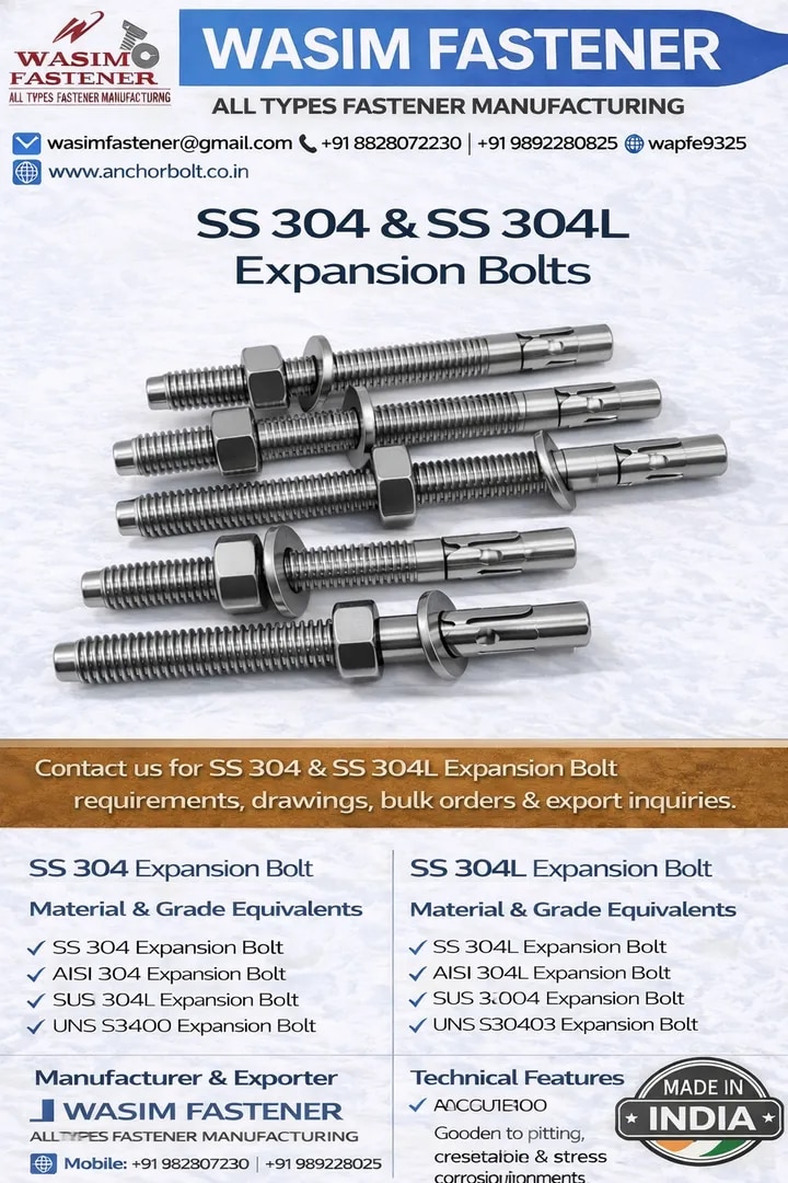SS 304 Expansion Bolt SS 304L Expansion Bolts Manufacturer | Stainless Steel Anchor Fasteners Supplier image 1