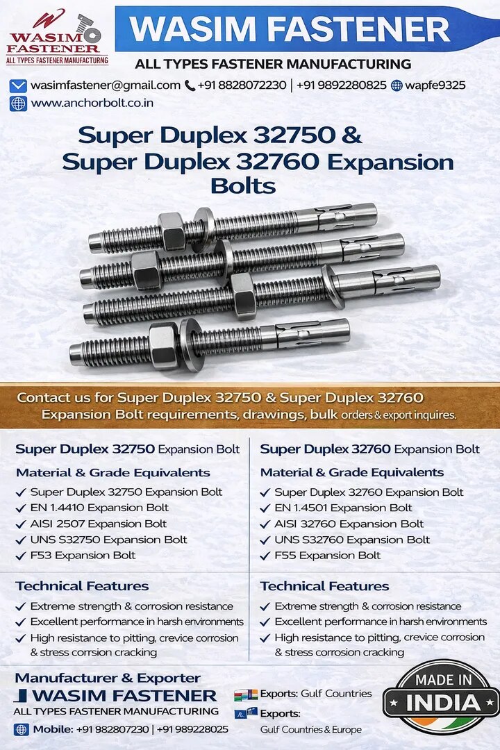 Super Duplex 32750 Expansion Bolt Super Duplex 32760 Expansion Bolts Manufacturer | High Strength Anchor Fasteners image 1