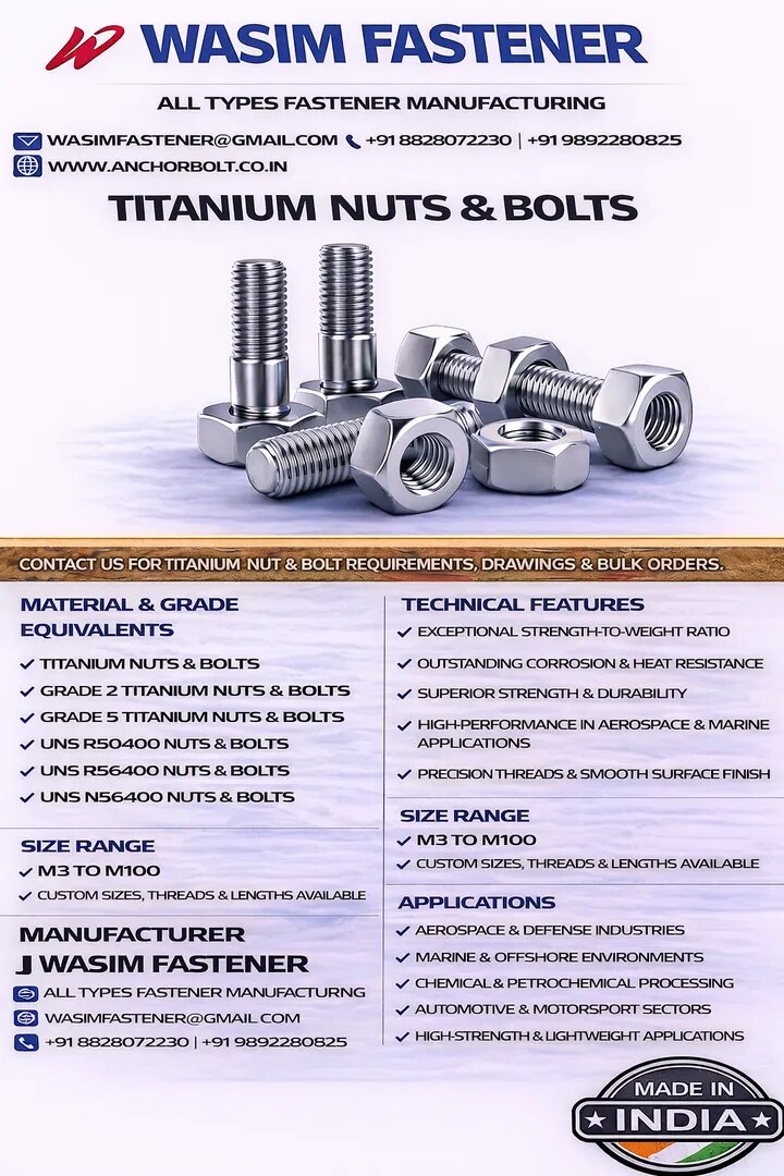 Titanium Nuts & Bolts Manufacturer & Exporter | Titanium Fasteners Supplier Worldwide image 1