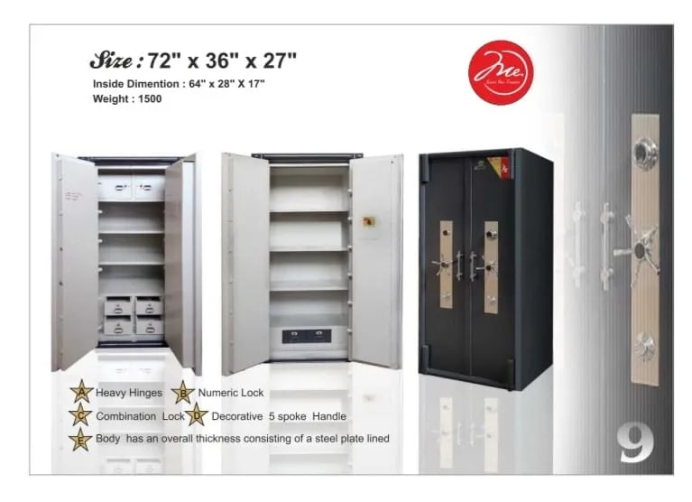 DOUBLE DOOR FIRE PROOF SAFE LOCKER - 72x36x27 1550kg image 1