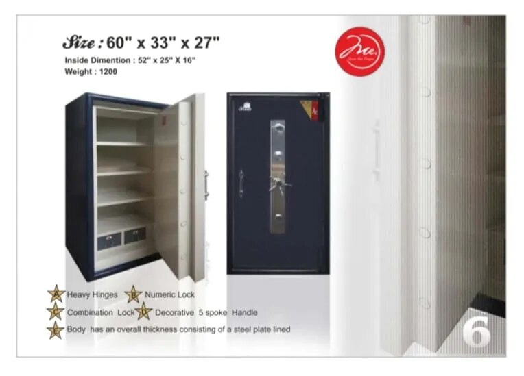 SINGLE DOOR FIRE PROOF SAFE LOCKER 60x33x27 1200kg image 1