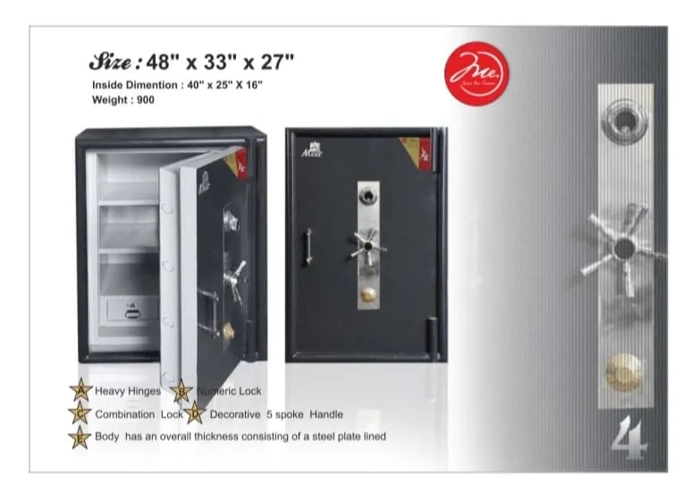 SINGLE DOOR FIRE PROOF SAFE LOCKER - 48x33x27 900kg image 1