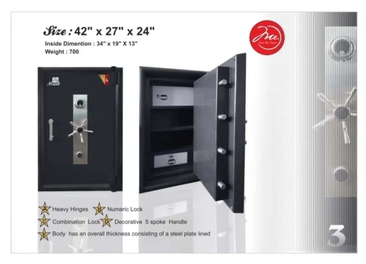 SINGLE DOOR FIRE PROOF SAFE LOCKER 42x27x24 700kg image 1