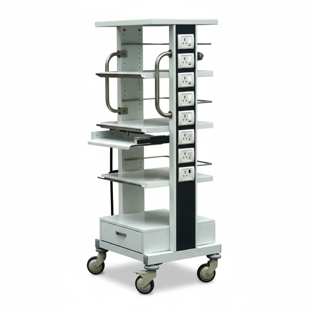 Equipment Trolley with Power Socket Panel – Multi Shelf Medical Monitor Cart on Wheels image 1