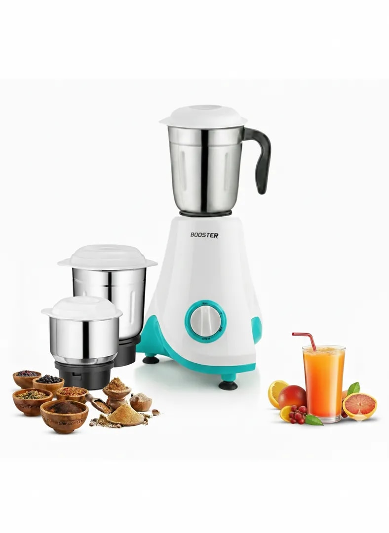 BOOSTER Powerful Juicer Mixer Grinder 750 W (Leaf_3Jar_Blue & White | 3 Jars | Blue, White) image 1