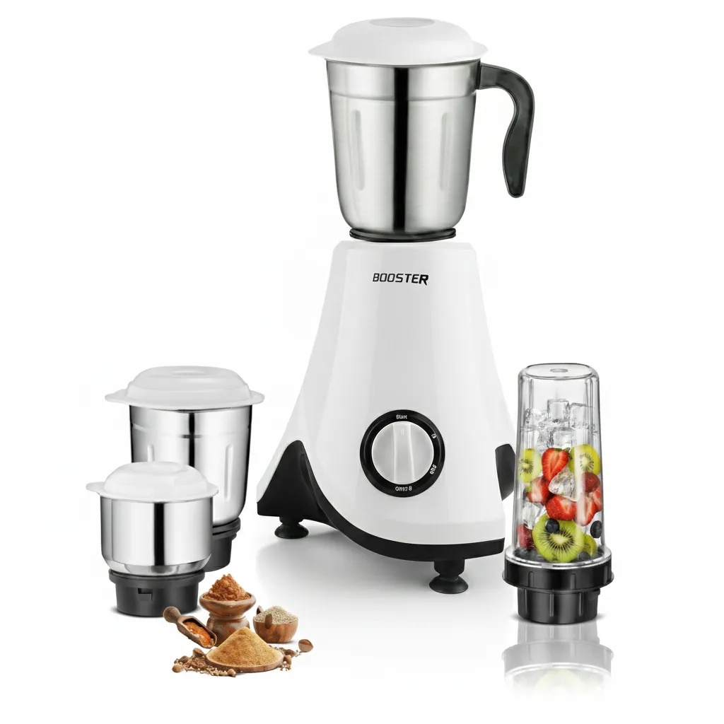 BOOSTER Powerful Juicer Mixer Grinder 750 W (Leaf_4Jar_Black & White | 4 Jars | Black, White) image 1