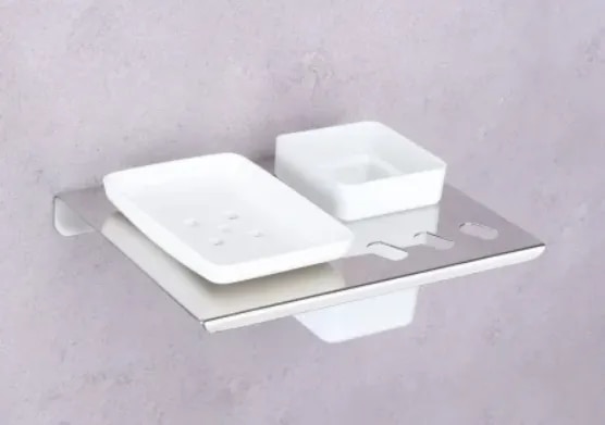 Stainless Steel 2 in 1 Square Soap Dish With Tumbler image 1