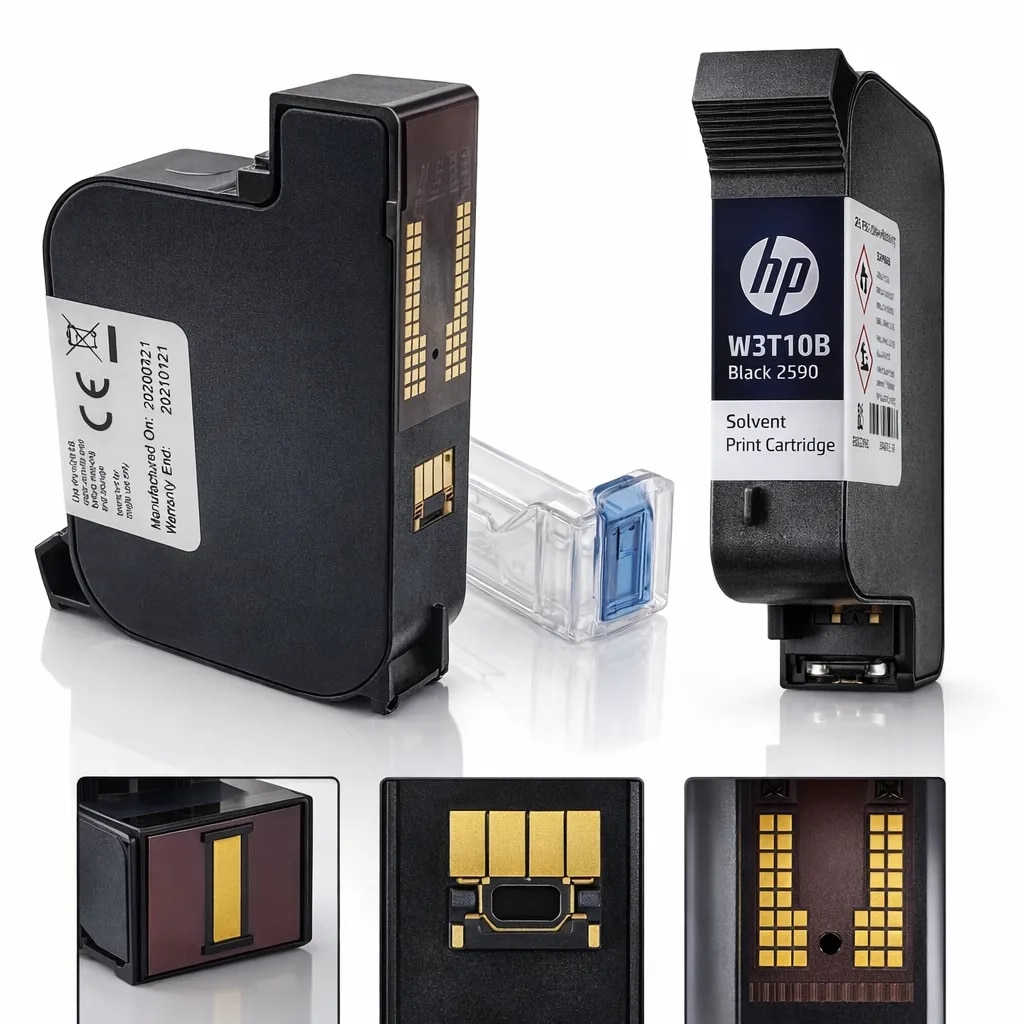 HP 2590 W3T10B Black Solvent Ink Cartridge 47ml – Quick-Drying Ink for Non-Porous Surfaces, , Compatible with Handheld & Thermal Inkjet Printers – Ideal for Industrial Use (Pharma, Food, Cosmetics) image 1
