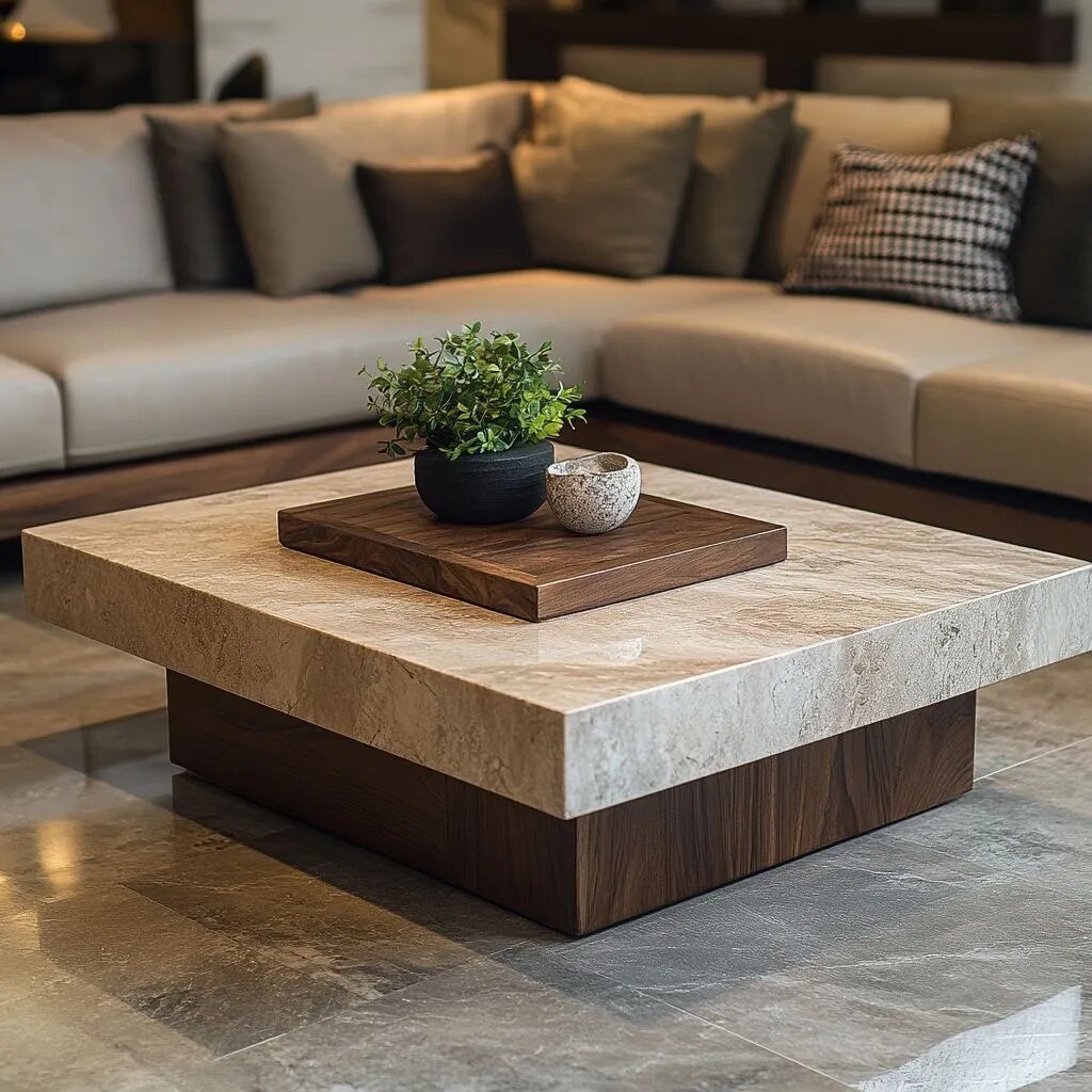 Centre Table in wooden Base and Marble Top image 1