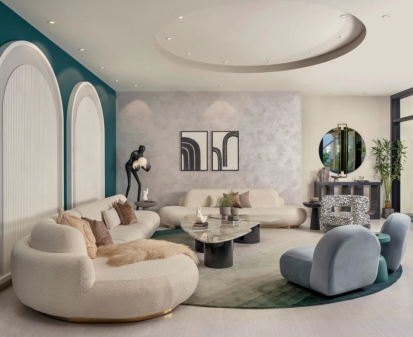 Sofa Set With Metal highlight in Boucle Fabric image 1