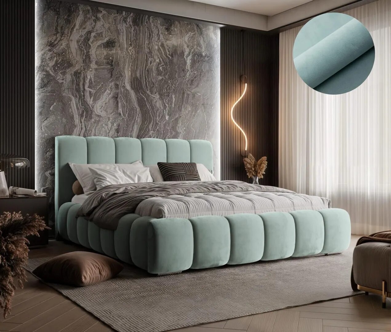 Bubble bed in velvet suede fabric image 1