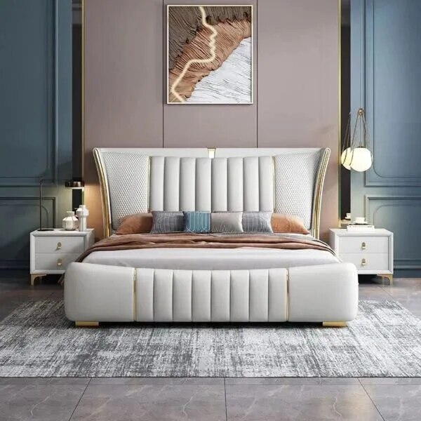 Wings bed in metal highlight, leatherite fabric image 1