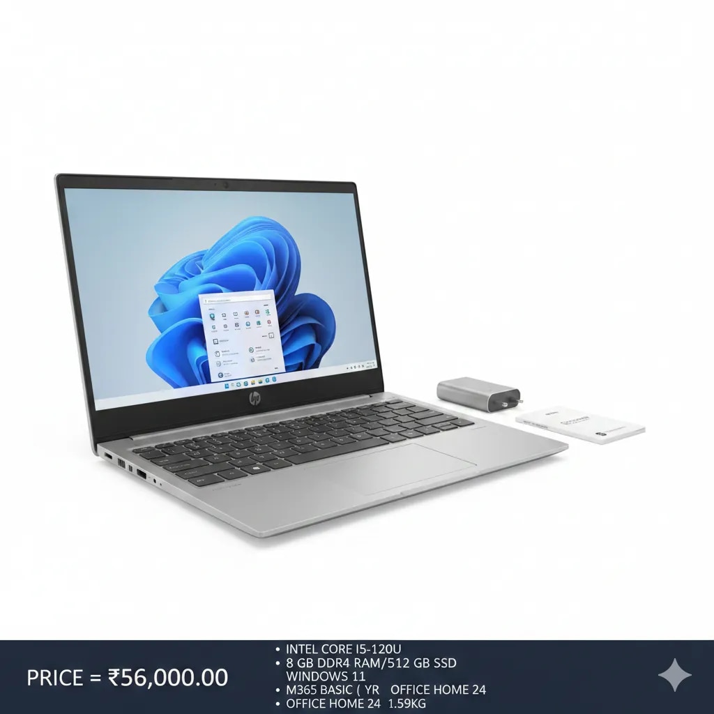HP FD1444TU 15.6-inch Laptop (Intel Core i5-120U, 8GB RAM, 512GB SSD, Windows 11, M365 Basic, Office Home 24) - Silver image 1